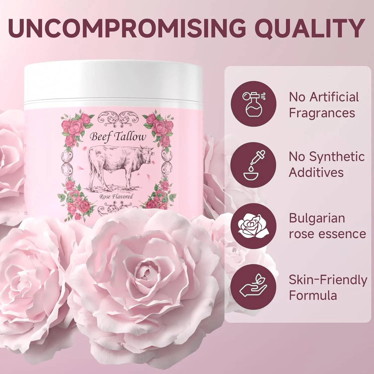 Outccogo Beef Tallow for Skin, Beef Tallow for Face,Face Moisturizer, 5.3 OZ Extra Size Rose Scent Whipped Natural Tallow Blam Grass Fed Tallow Cream Moisturizer Body Lotion
