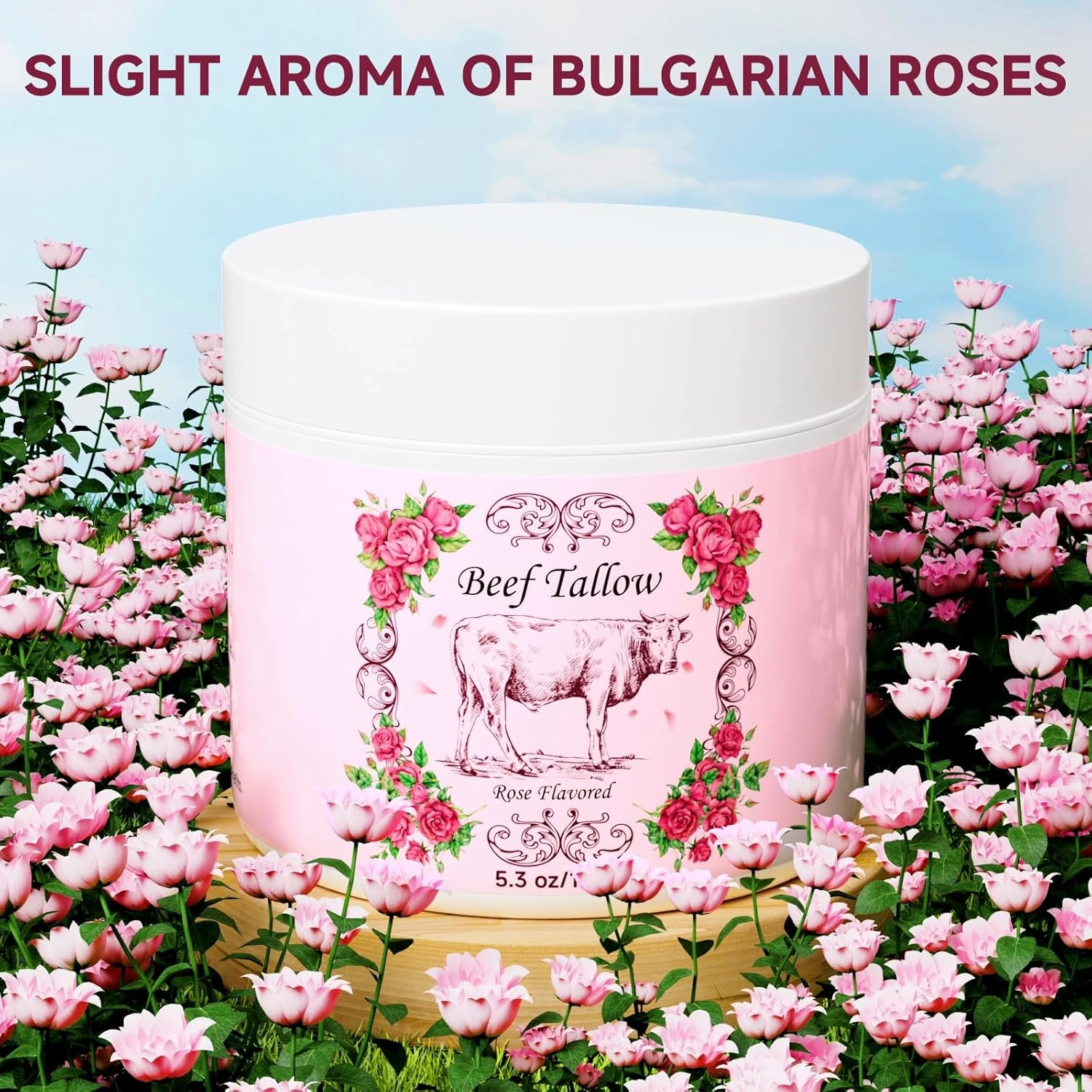 Outccogo Whipped Beef Tallow for Skin, Beef Tallow for Face, Rose Face Moisturizer, 5.3 OZ Extra Size Rose Scent Whipped Natural Tallow Blam Grass Fed Tallow Cream Moisturizer Body Lotion,2 Pack