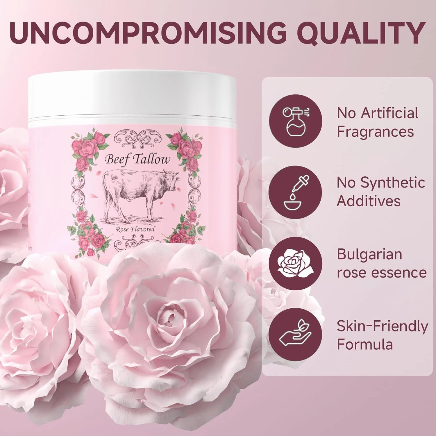 Outccogo Whipped Beef Tallow for Skin, Beef Tallow for Face, Rose Face Moisturizer, 5.3 OZ Extra Size Rose Scent Whipped Natural Tallow Blam Grass Fed Tallow Cream Moisturizer Body Lotion,2 Pack