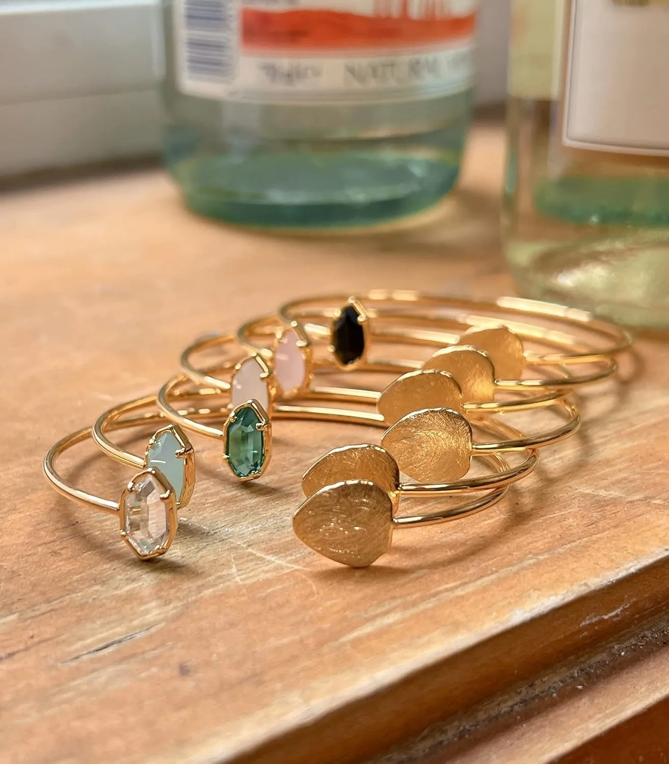 OZEL Cuff Bracelets for Women 18K Real Gold Plated Cuff Bracelet Colorful Crystal Gold Cuff Bracelets for Gifts (Green/Clear/Black/Pink Opal/White Opal)