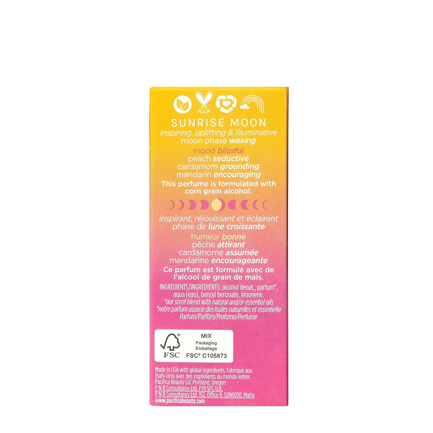 Pacifica Beauty | Sunrise Moon Spray Perfume | Peach, Cardamom, Madarin Notes | Natural   Essential Oils | Clean Fragrance | Vegan   Cruelty Free | Gifts for Her, 1 Fl Oz (Pack of 1)
