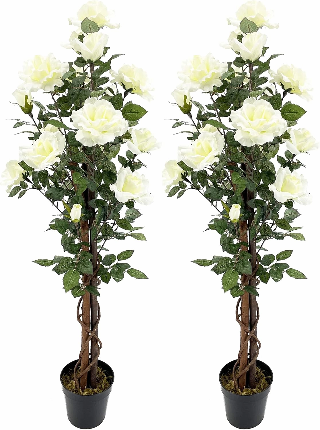 Pair AMERIQUE 4 Feet Artificial Plant White Rose Trees with Nursery Pots