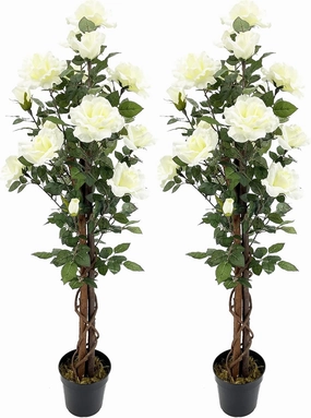 Pair AMERIQUE 4 Feet Artificial Plant White Rose Trees with Nursery Pots