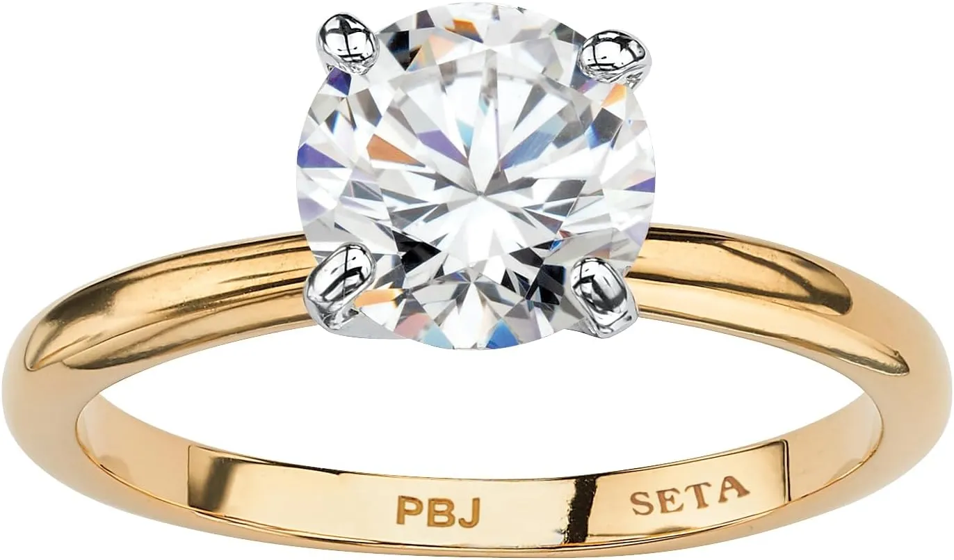Palm Beach Jewelry Yellow Gold-Plated Round 2.00 Carat Cubic Zirconia Solitaire Engagement Ring