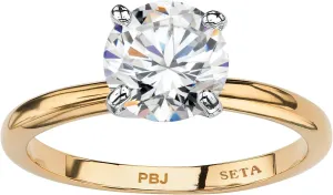 Palm Beach Jewelry Yellow Gold-Plated Round 2.00 Carat Cubic Zirconia Solitaire Engagement Ring