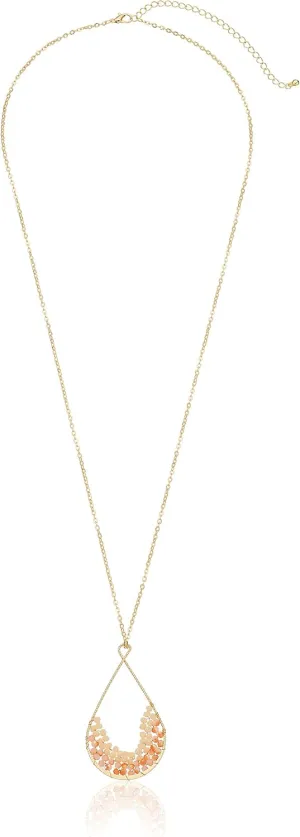 Panacea Ivory and Peach Crystal Pendant Necklace, 30"   4" Extender