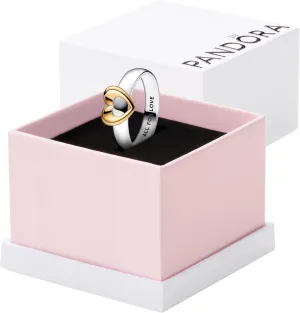 Pandora Radiant Two-Tone Sliding Heart Ring - Stackable Ring - Sterling Silver & 14K Gold-Plated - Gift for Her - Jewelry for Women with Gift Box