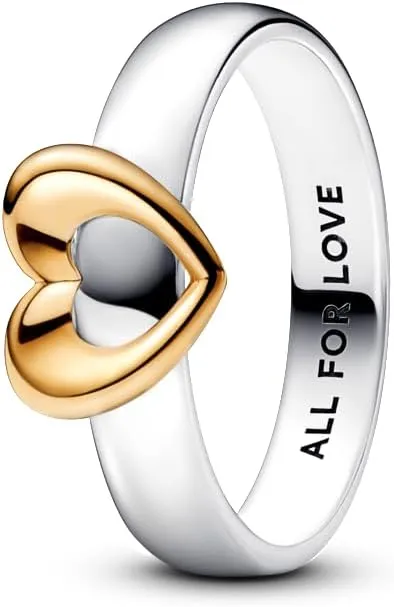 Pandora Radiant Two-Tone Sliding Heart Ring - Stackable Ring - Sterling Silver & 14K Gold-Plated - Gift for Her - Jewelry for Women with Gift Box