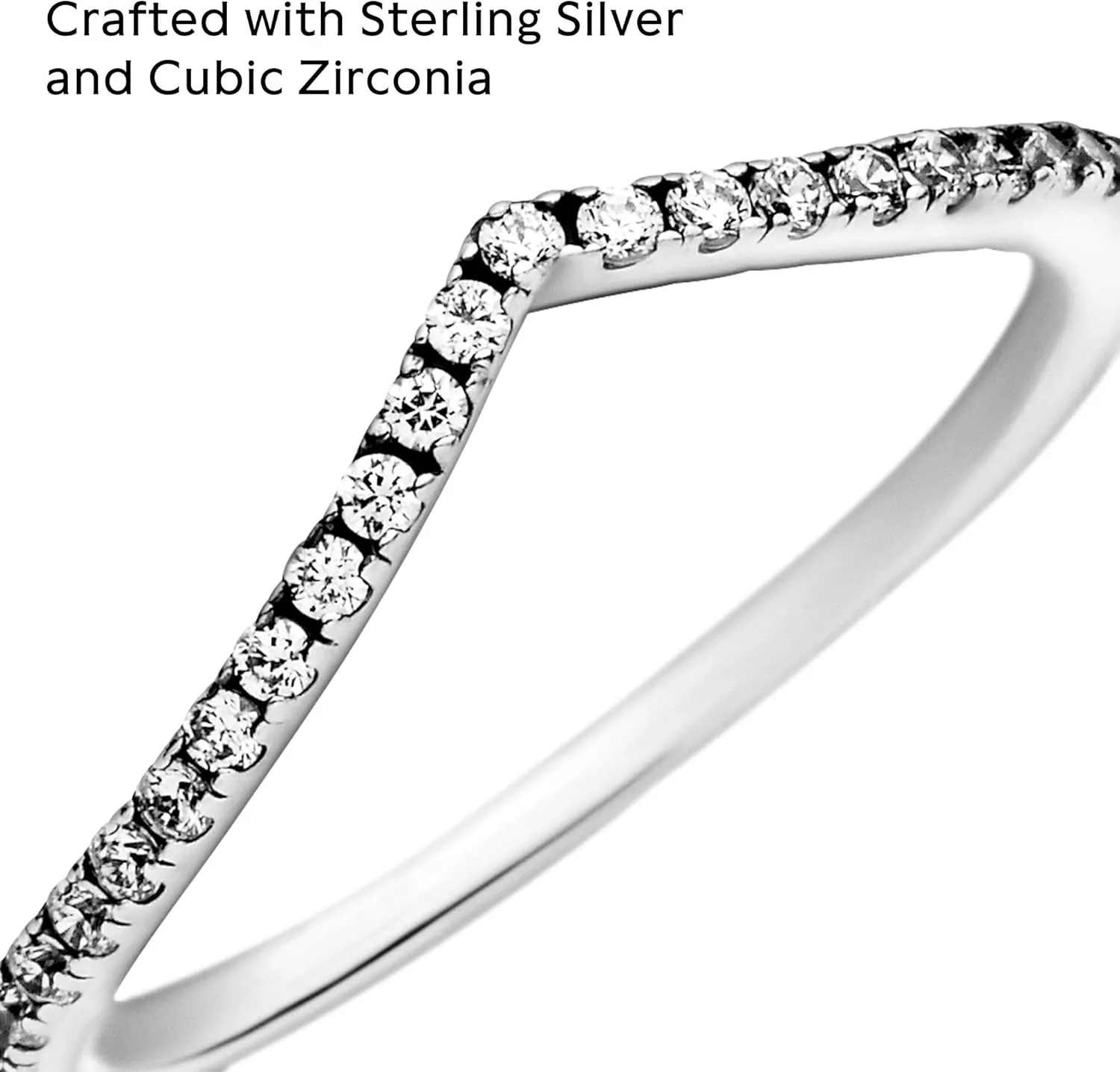 PANDORA Sparkling Wishbone Ring - Stackable Rose Gold Ring for Women - Gift for Her - With Gift Box