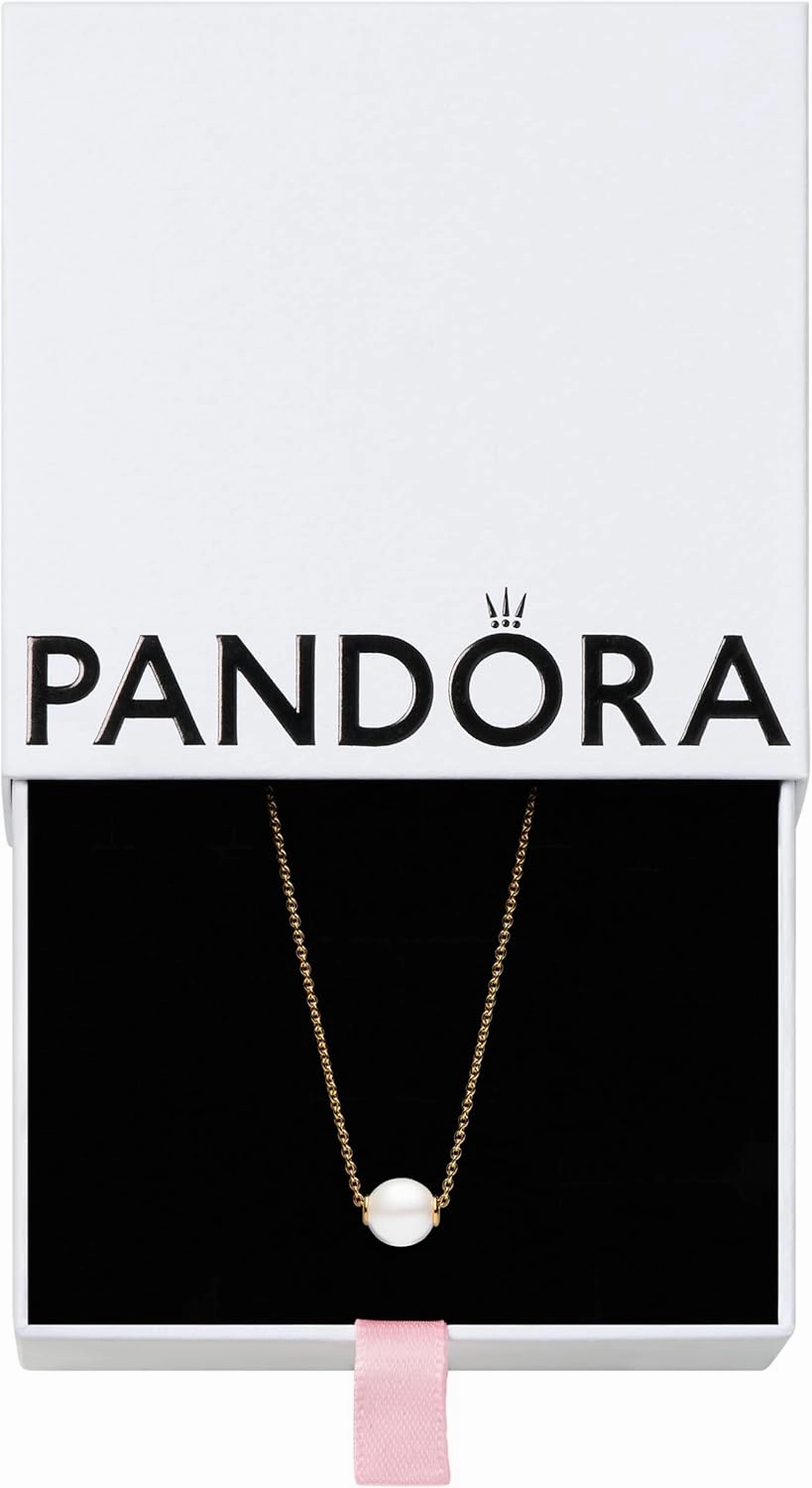 PANDORA Timeless Treated Freshwater Cultured Pearl Collier Necklace - Gift for Her - 14k Gold-Plated Necklace - With Gift Box - 17.7"