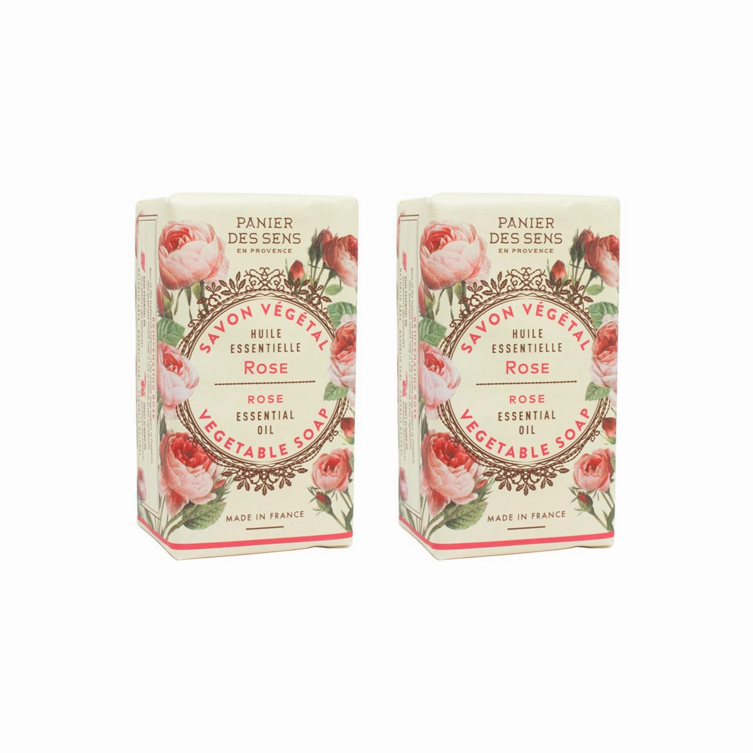Panier des Sens - Rose Bar Soap - Moisturizing Gentle Scented Soap Bar - Natural Soap with Sweet Almond - 97% Natural Ingredients Made in France - Vegan Friendly - Body & Hand Soap Bars 2x5.3 oz