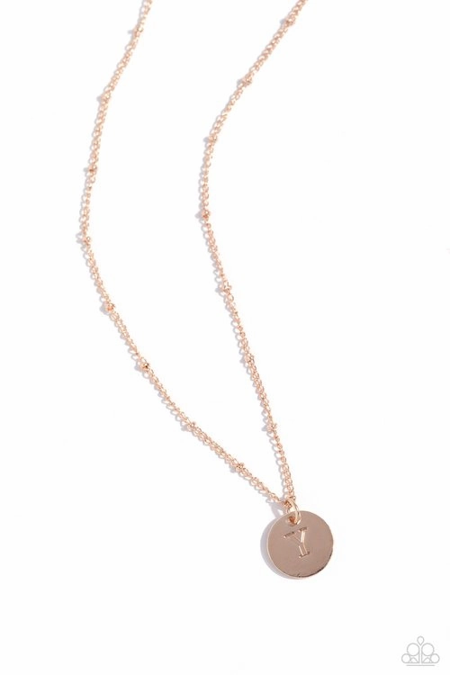 Paparazzi Necklace ~ Initial Elegance - Rose Gold - Y