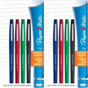Paper Mate Flair Felt Tip Pens, Medium Point (0.7mm), Business Colors, 8 Count
