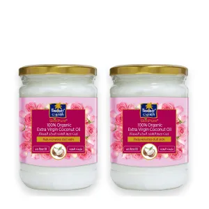Parachute Advansed SkinPure 100% Organic Extra Virgin Coconut Oil with Rose Oil |Face & Body Oil Moisturizer |Boosts Collagen| Cold Pressed | 6.7 fl.oz | Glass Jar (Pack of 2)