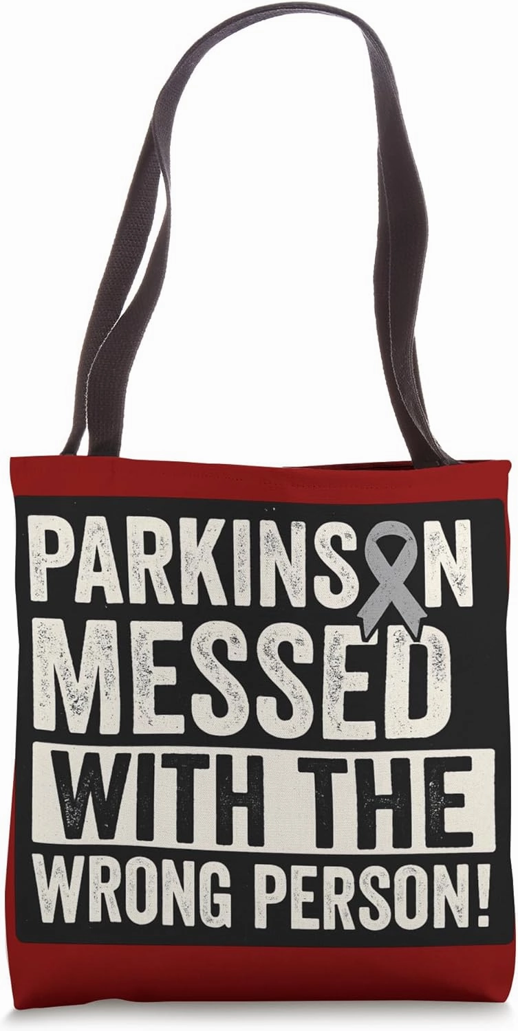 Parkinson Warrior Strong Message Awareness Gray Ribbon Bold Tote Bag