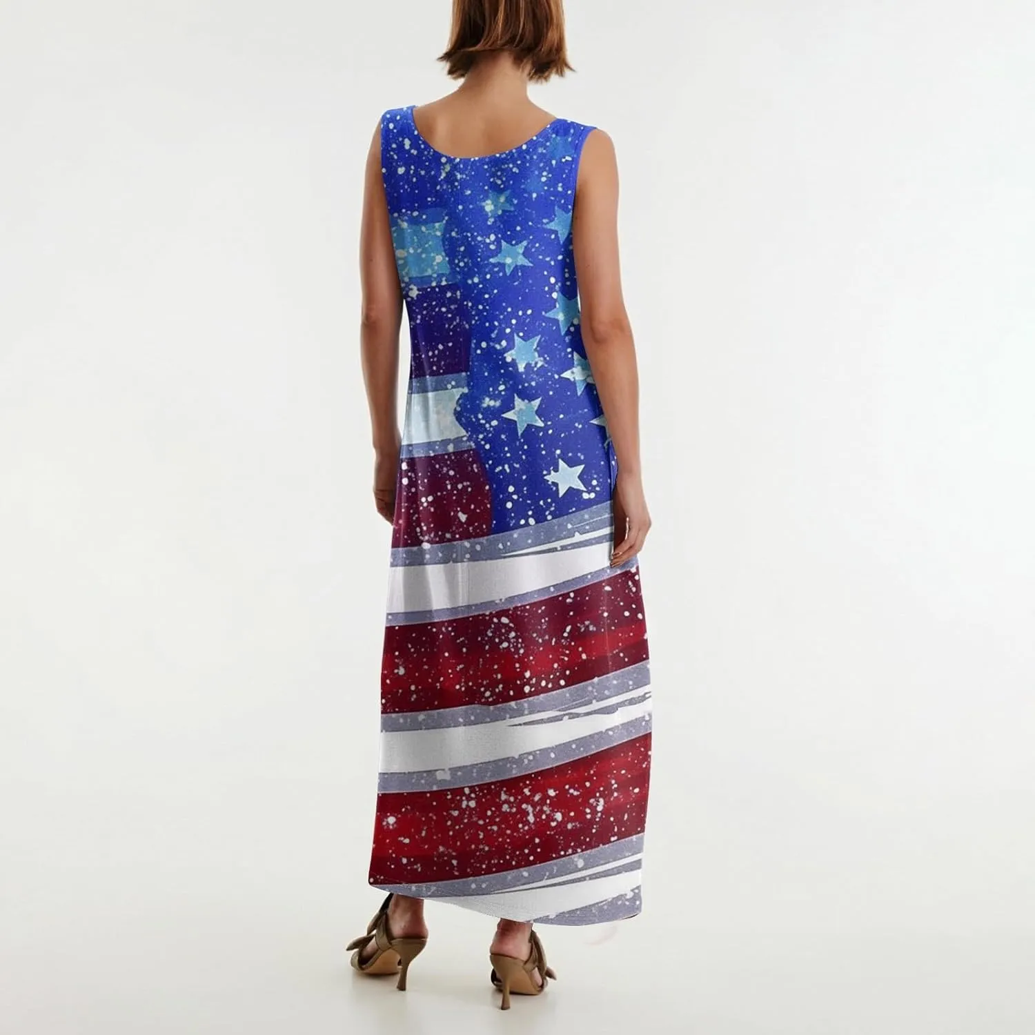 Patriotic Dress for Women Memorial Day USA Maxi Sundress American Flag Dresses Red White and Blue 4th of July Outfits