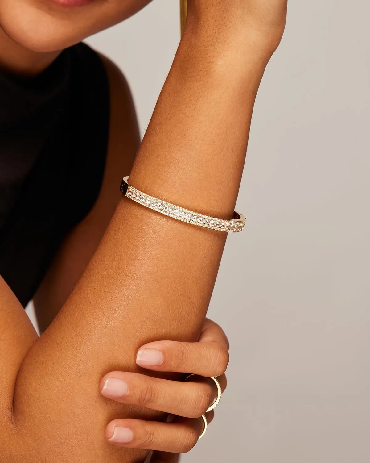 PAVOI 14K Gold Plated Cubic Zirconia Bangle Tennis Bracelets for Women | Classic Love Cuff Bangle Bracelets