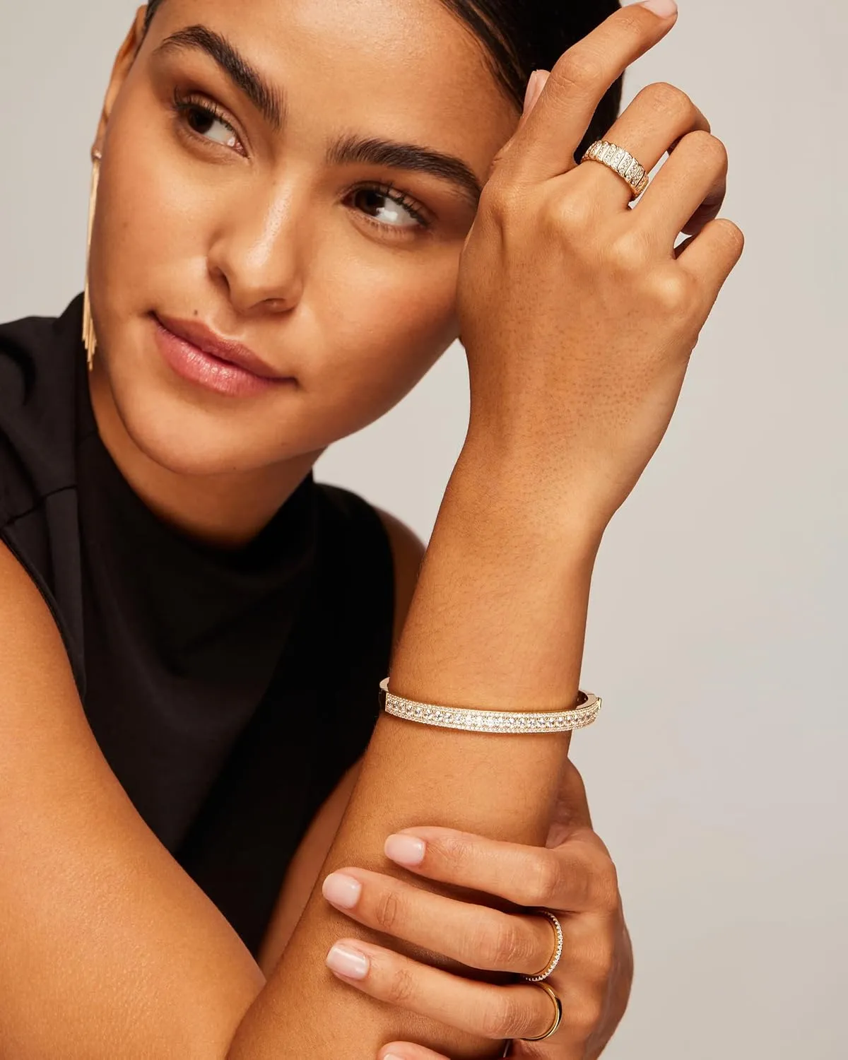 PAVOI 14K Gold Plated Cubic Zirconia Bangle Tennis Bracelets for Women | Classic Love Cuff Bangle Bracelets