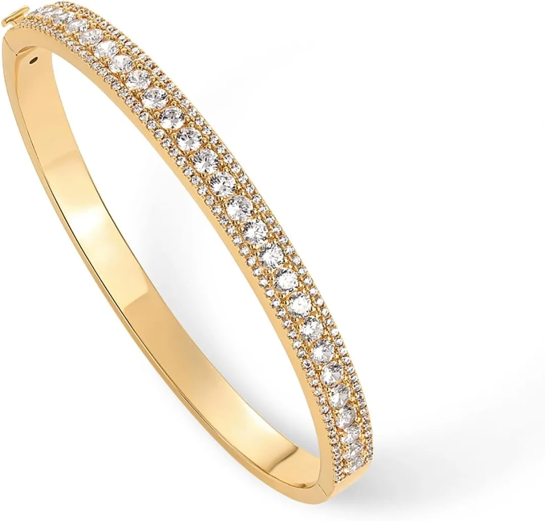 PAVOI 14K Gold Plated Cubic Zirconia Bangle Tennis Bracelets for Women | Classic Love Cuff Bangle Bracelets
