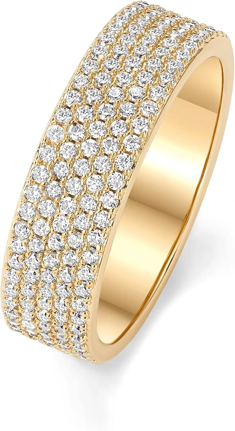 PAVOI 14K Gold Plated Cubic Zirconia Wide Eternity Statement Rings | CZ Stackable Wedding Band for Women