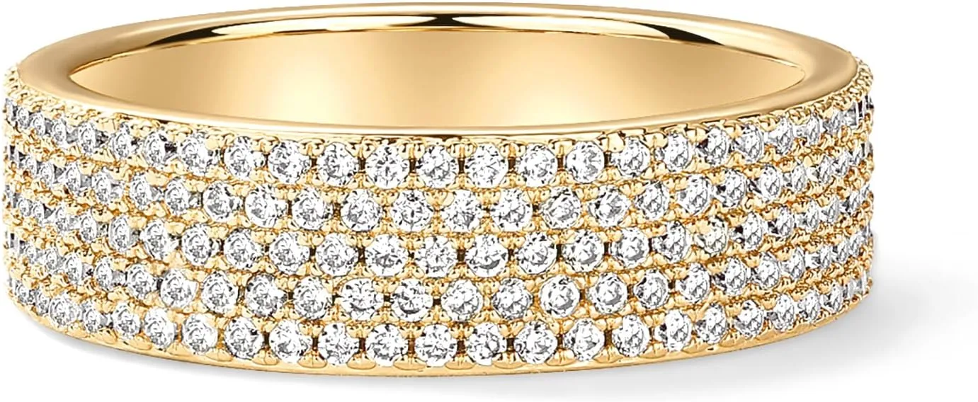 PAVOI 14K Gold Plated Cubic Zirconia Wide Eternity Statement Rings | CZ Stackable Wedding Band for Women
