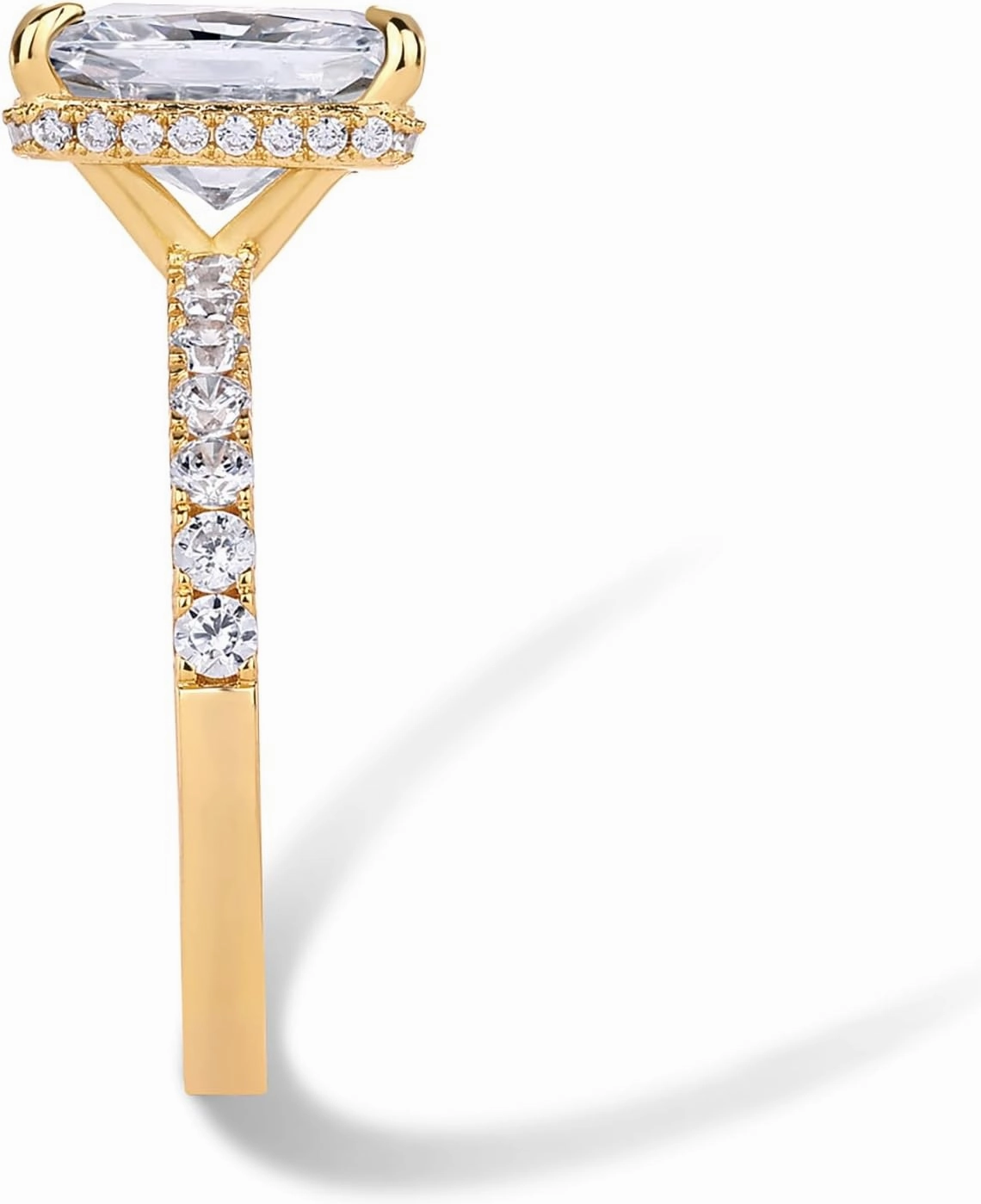 PAVOI 14K Gold Plated 3.5CT Square Radiant Cubic Zirconia Engagement and Promise Ring for Women - Hidden Halo Ring