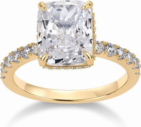 PAVOI 14K Gold Plated 3.5CT Square Radiant Cubic Zirconia Engagement and Promise Ring for Women - Hidden Halo Ring