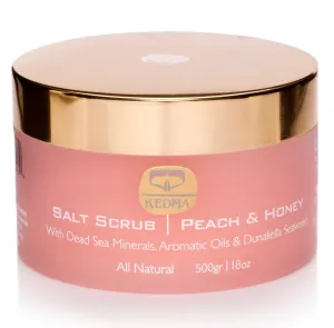 Peach & Honey Dead Sea Salt Scrub – Hydrating Salt Scrub Body Exfoliator with Almond & Mango Oils – Foot & Body Scrub for Women – Deep Nourishing Dead Sea Skincare - 18 oz