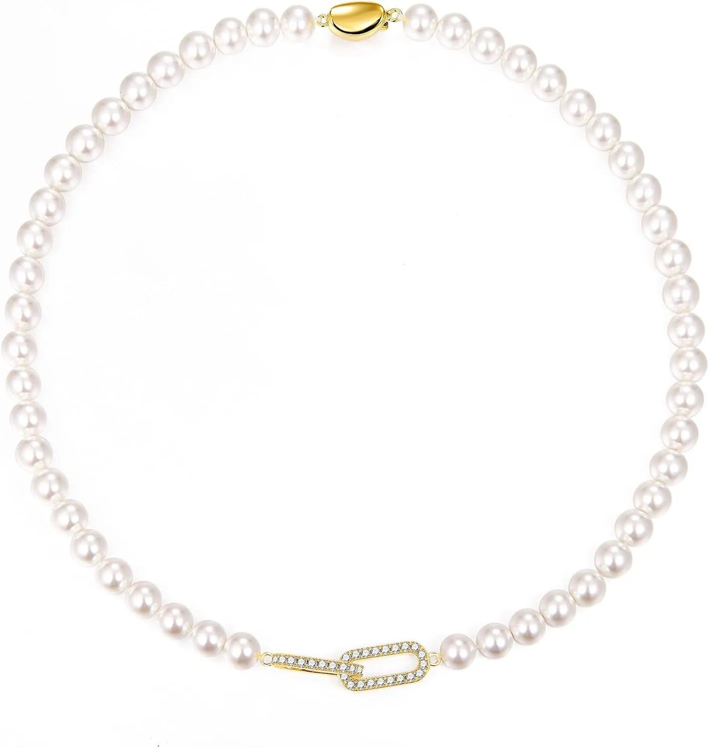 Pearl Necklaces for Women 14K Gold Plated Simulated White Pearl Necklace Strand with Preserved Rose Box