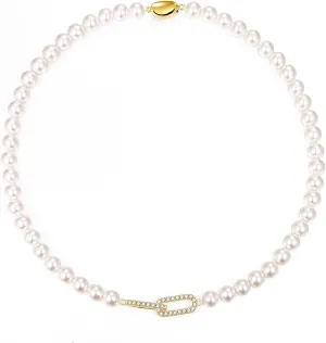 Pearl Necklaces for Women 14K Gold Plated Simulated White Pearl Necklace Strand with Preserved Rose Box
