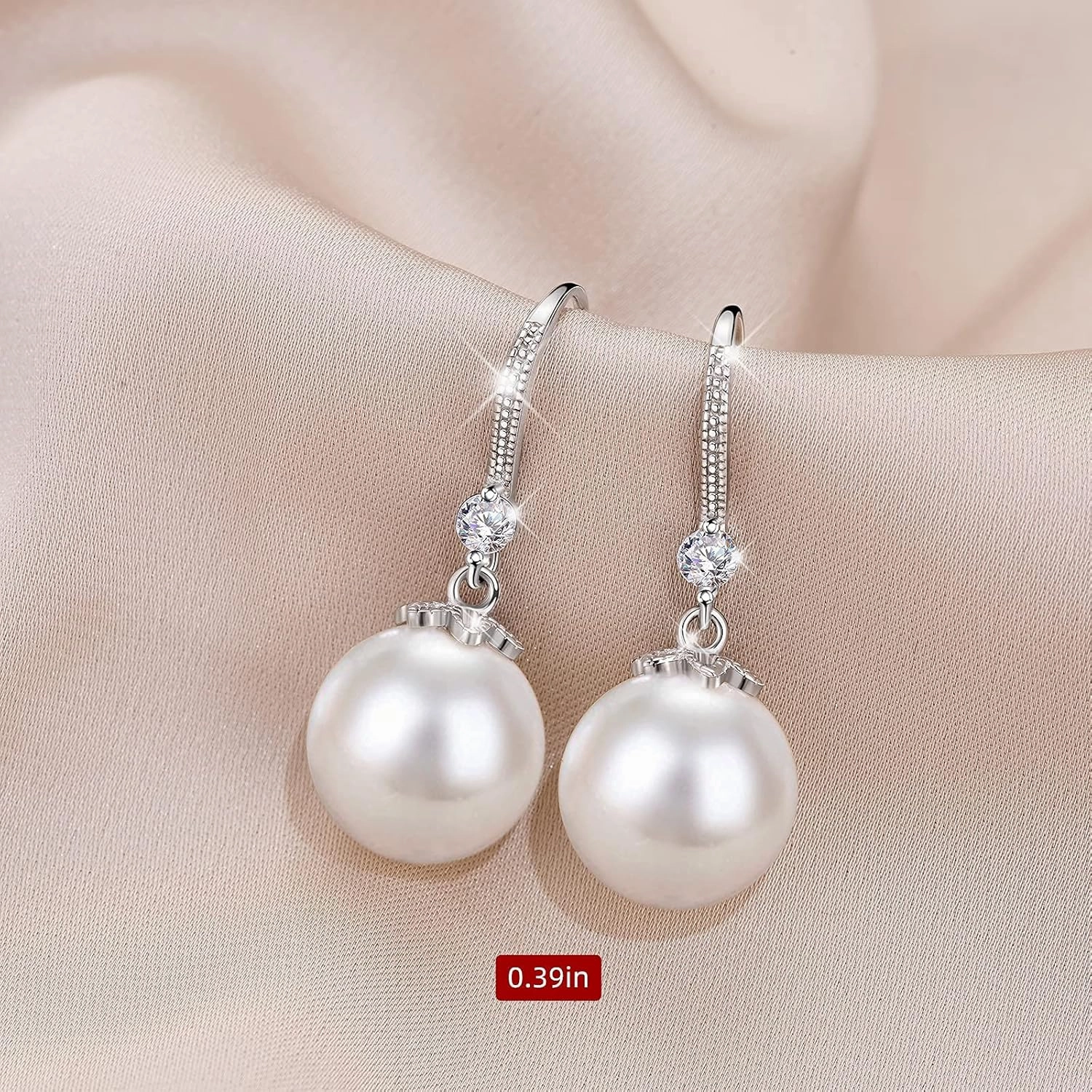 Pearl Dangle Earrings for Women 925 Sterling Silver Crystal Pearl Earrings Classtic Ladies Drop Earrings for Wedding Party Birthday Gift