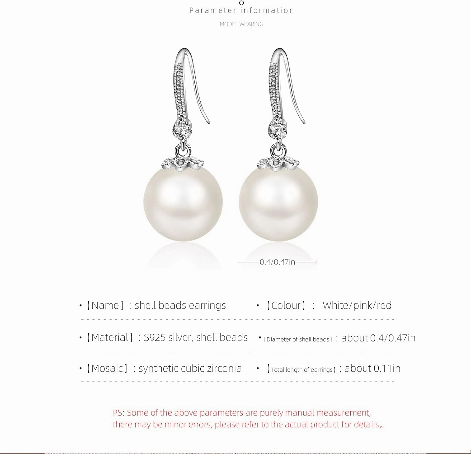 Pearl Dangle Earrings for Women 925 Sterling Silver Crystal Pearl Earrings Classtic Ladies Drop Earrings for Wedding Party Birthday Gift
