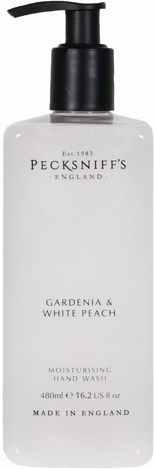 Pecksniff's Hand Wash - Liquid Hand Soap for Soft Skin, Natural, Revitalising, Hydrates and Moisturises, Handcrafted in England, Cruelty Free, Gift of Luxury 480ml/16.2 fl oz (Gardenia & White Peach)