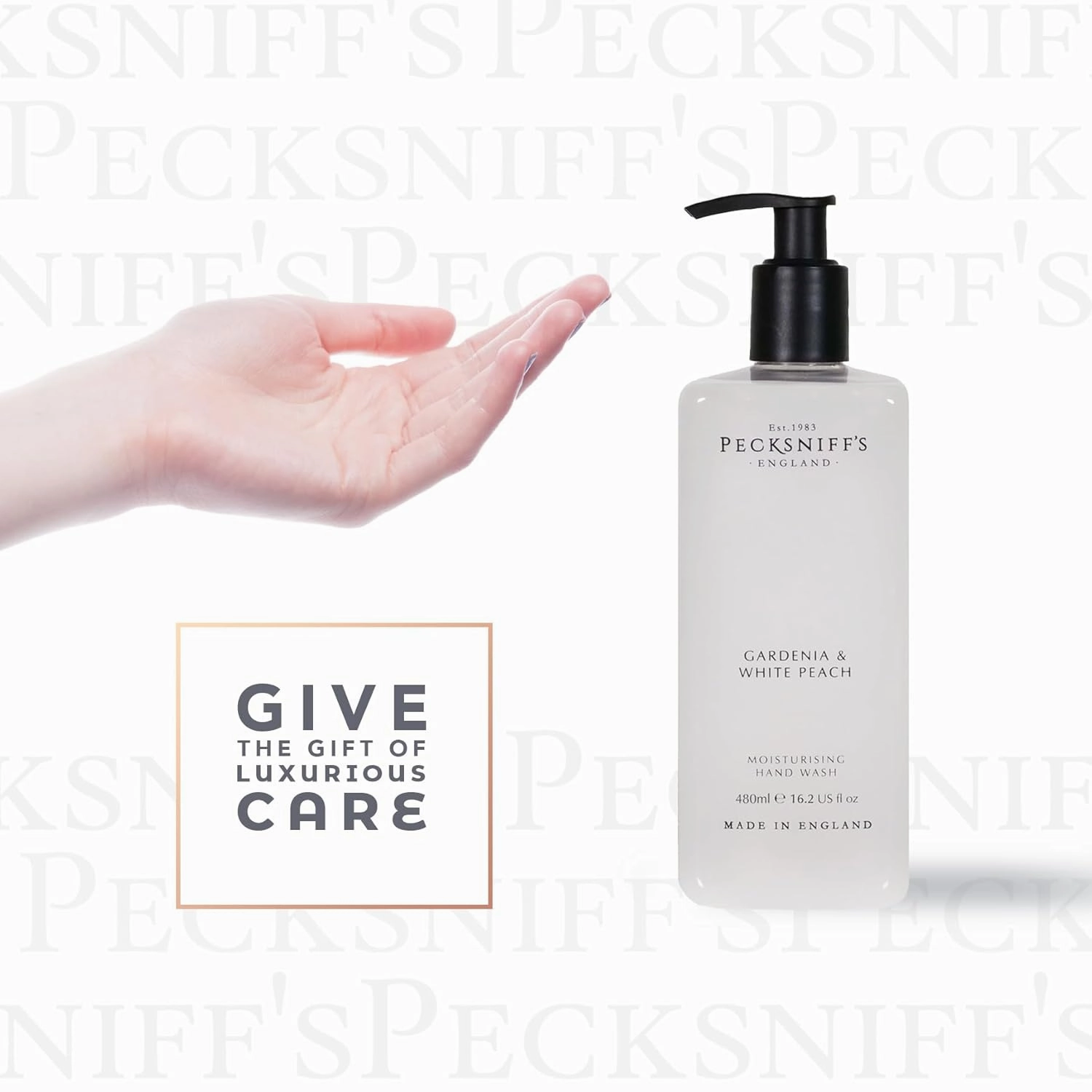 Pecksniff's Hand Wash - Liquid Hand Soap for Soft Skin, Natural, Revitalising, Hydrates and Moisturises, Handcrafted in England, Cruelty Free, Gift of Luxury 480ml/16.2 fl oz (Gardenia & White Peach)