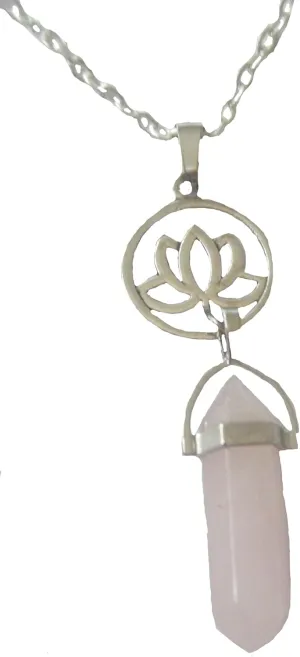 Pendant, Natural Rose Quartz Gemstone Pendant with Lotus Charm Necklace  Chain  Gift Bag
