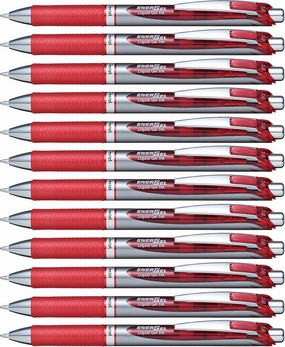 Pentel EnerGel RTX Retractable Liquid Gel Pen, Bold Line, Metal Tip, Red Ink, Box of 12 (BL80-B)