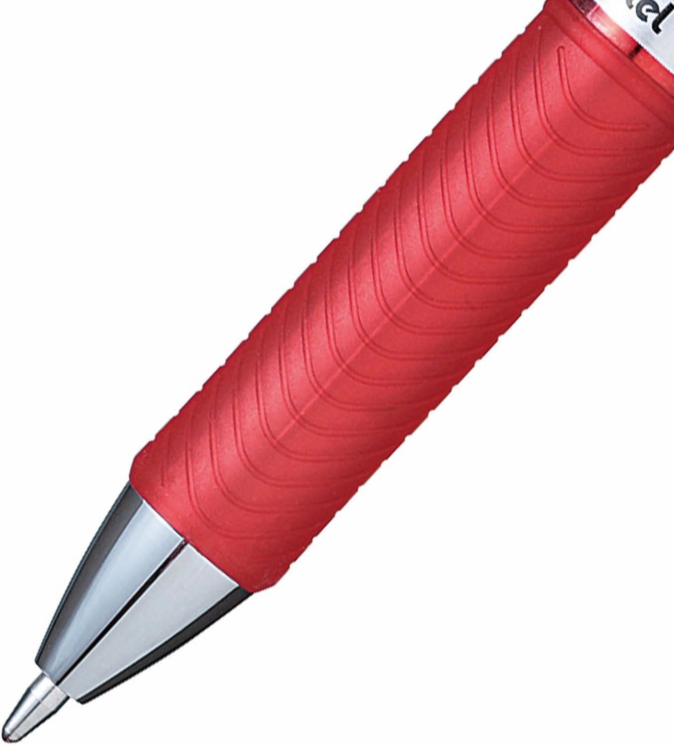 Pentel EnerGel RTX Retractable Liquid Gel Pen, Bold Line, Metal Tip, Red Ink, Box of 12 (BL80-B)