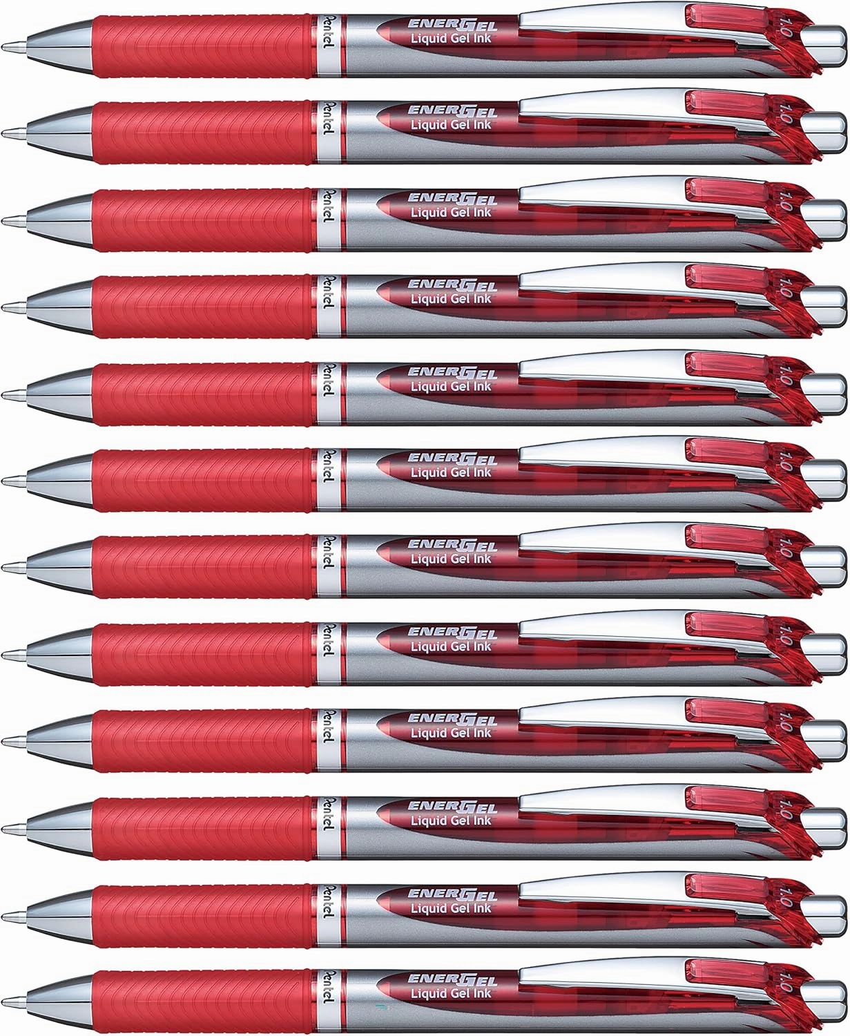 Pentel EnerGel RTX Retractable Liquid Gel Pen, Bold Line, Metal Tip, Red Ink, Box of 12 (BL80-B)