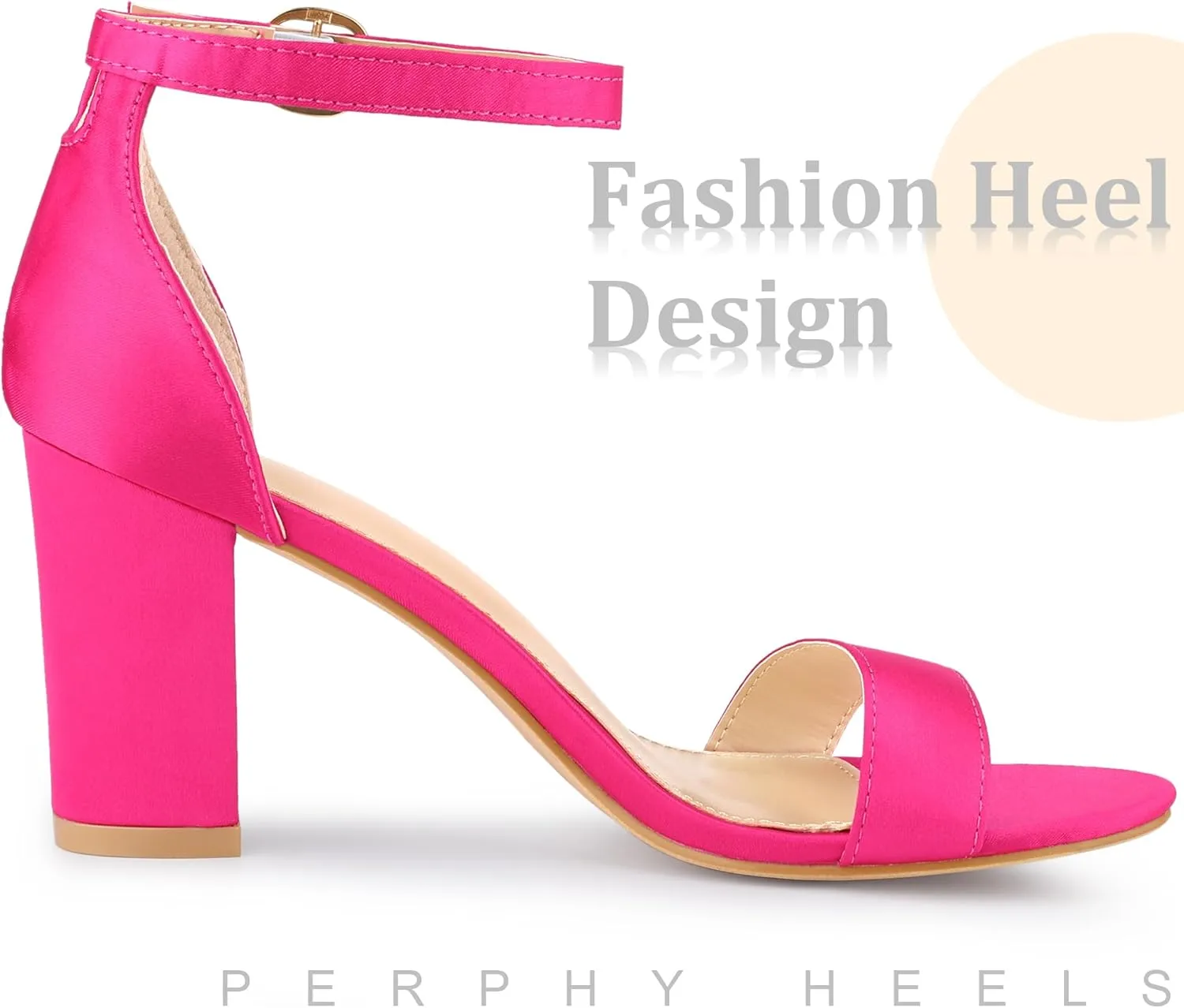 Perphy Open Toe High Heel Ankle Strap Satin Block Heels Sandals for Women