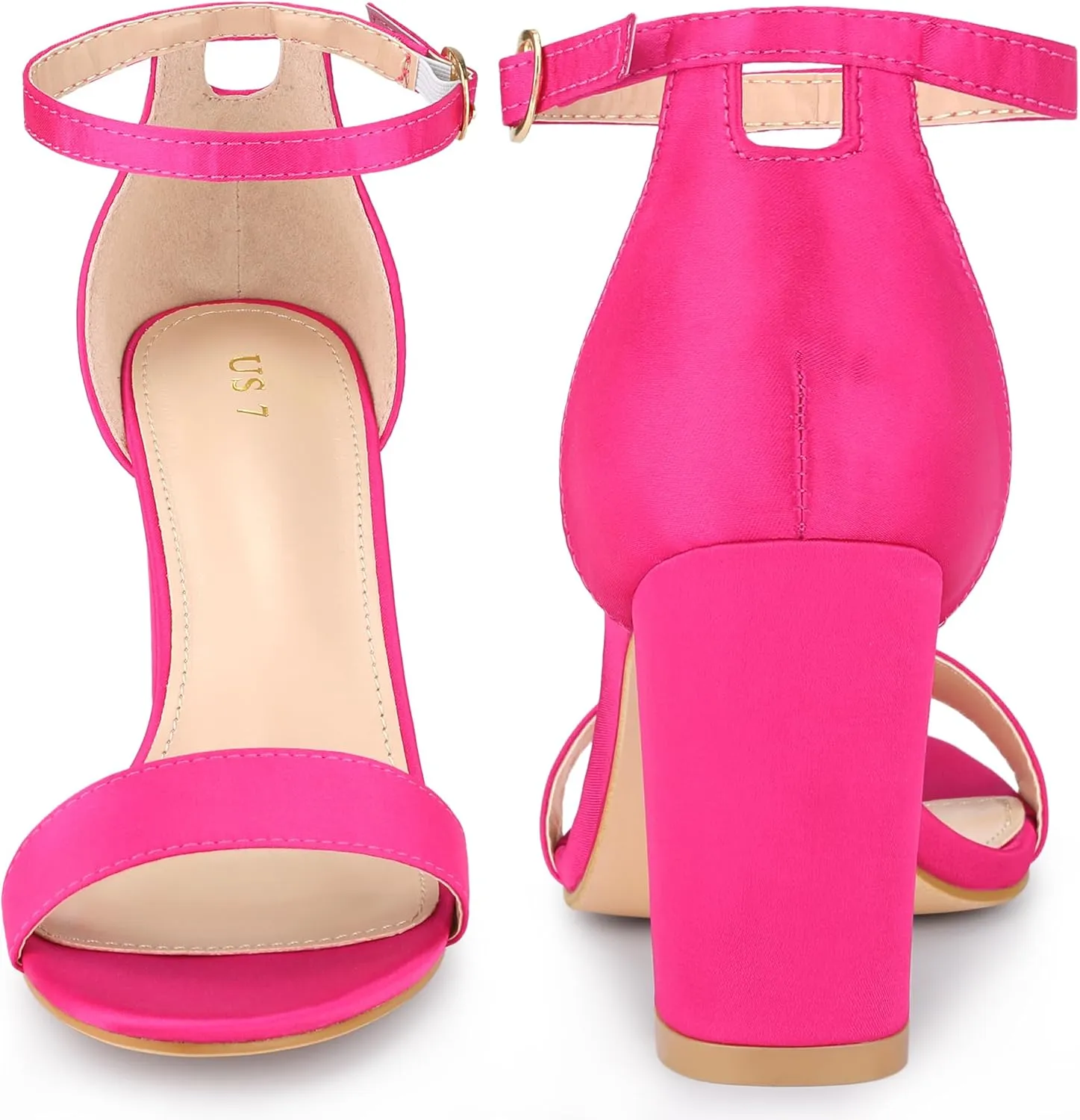 Perphy Open Toe High Heel Ankle Strap Satin Block Heels Sandals for Women