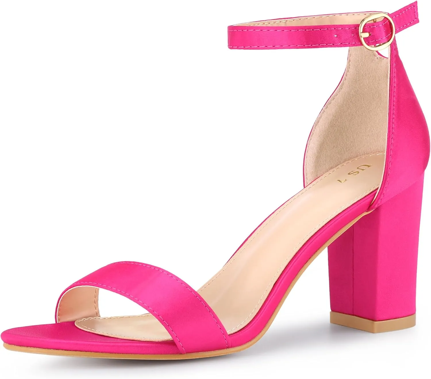 Perphy Open Toe High Heel Ankle Strap Satin Block Heels Sandals for Women