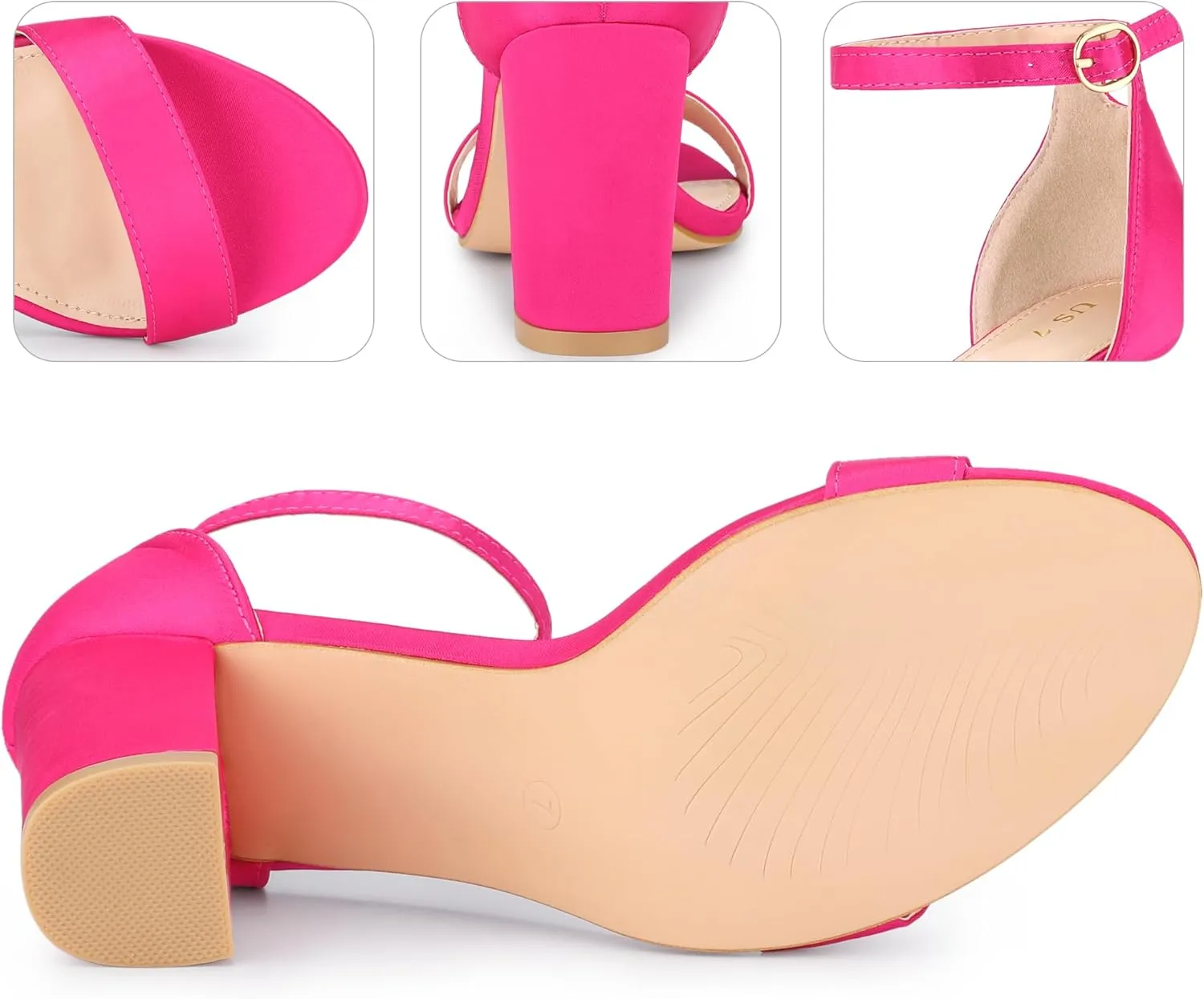 Perphy Open Toe High Heel Ankle Strap Satin Block Heels Sandals for Women