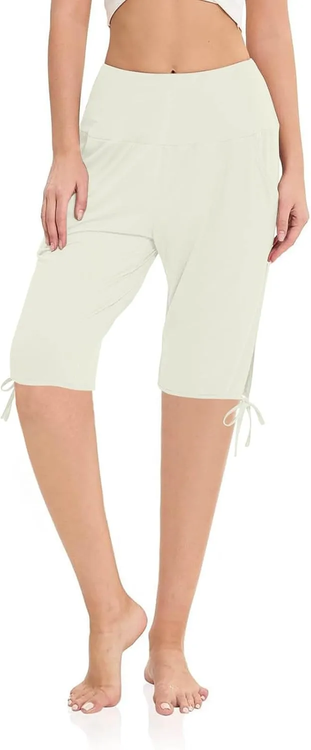 Petite Pants for Women Stretchy Workout Gym Training Summer Sports Activewear Pants Casual Athletic Side Tie Knot Half Pants