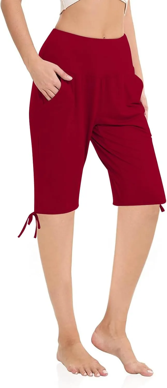 Petite Pants for Women Stretchy Workout Gym Training Summer Sports Activewear Pants Casual Athletic Side Tie Knot Half Pants
