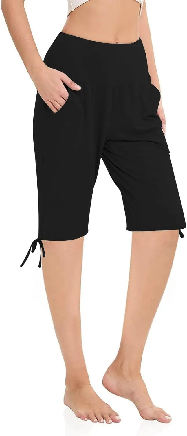 Petite Pants for Women Stretchy Workout Gym Training Summer Sports Activewear Pants Casual Athletic Side Tie Knot Half Pants