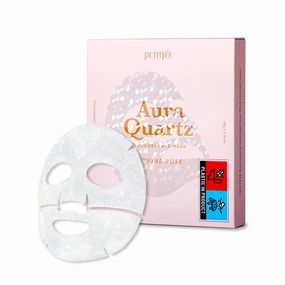 Petitfee Aura Quartz Hydrogel Face Mask Crystal Rose 30g*5ea - Rose Facial Mask for Radiant Skin with Pearl Protein, Collagen, Hyaluronic Acid, Brighten & Supple Face, Hydrating, Soothing Skin