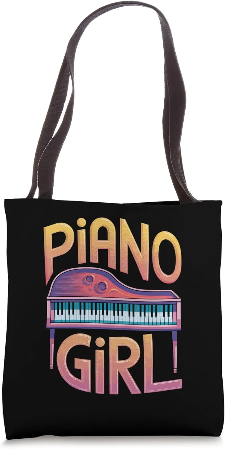 Piano Girl Fun Musical Notes and Keyboard Graphic Tote Bag