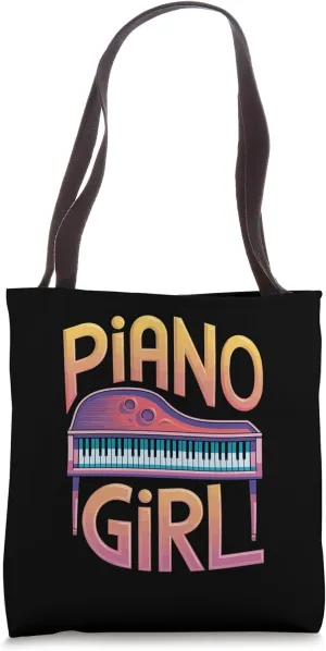 Piano Girl Fun Musical Notes and Keyboard Graphic Tote Bag