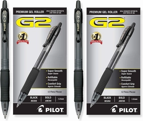 Pilot G2 Retractable Premium Gel Ink Roller Ball Pens, Bold Pt, 24 Pack, Black