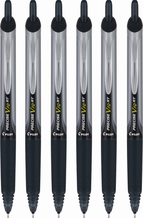 PILOT Precise V10 RT Retractable Liquid Ink Rollerball Pens, Bold Point, 1.0mm, Black Ink, 6 Count